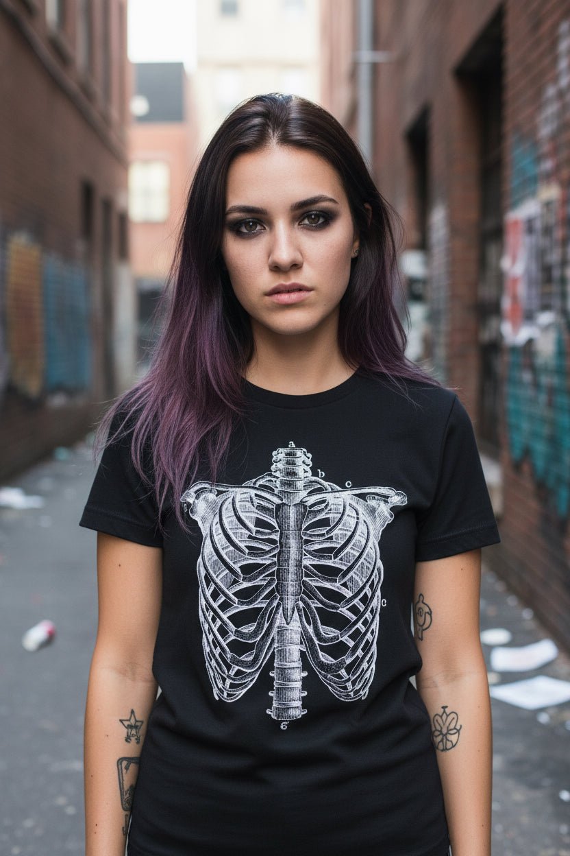 T-Shirt - Ribcage Shirt | Light Fitted - Unisex Bella+Canvas 3001 | Skulls & Skeletons | Goth/Gothic from Crypto Zoo Tees