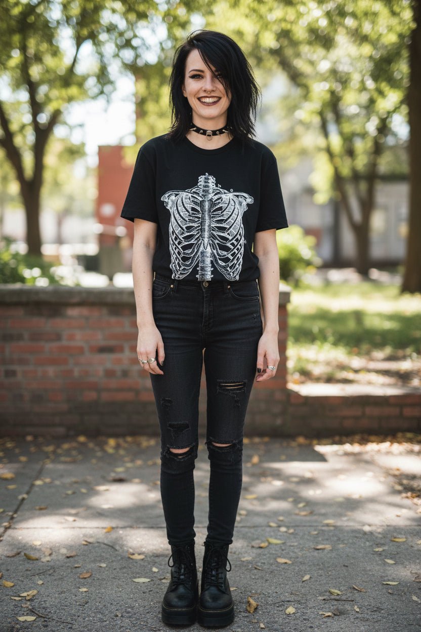 T-Shirt - Ribcage Shirt | Unisex Heavy Cotton - Gildan 5000 | Skulls & Skeletons | Goth/Gothic from Crypto Zoo Tees