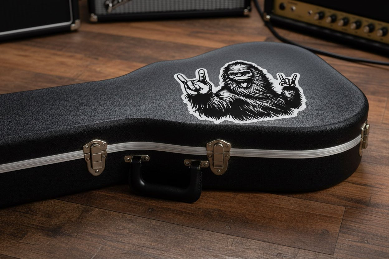  - Rock On Bigfoot Sticker | Cryptids, Metal | Sasquatch Vinyl Decal from Crypto Zoo Tees