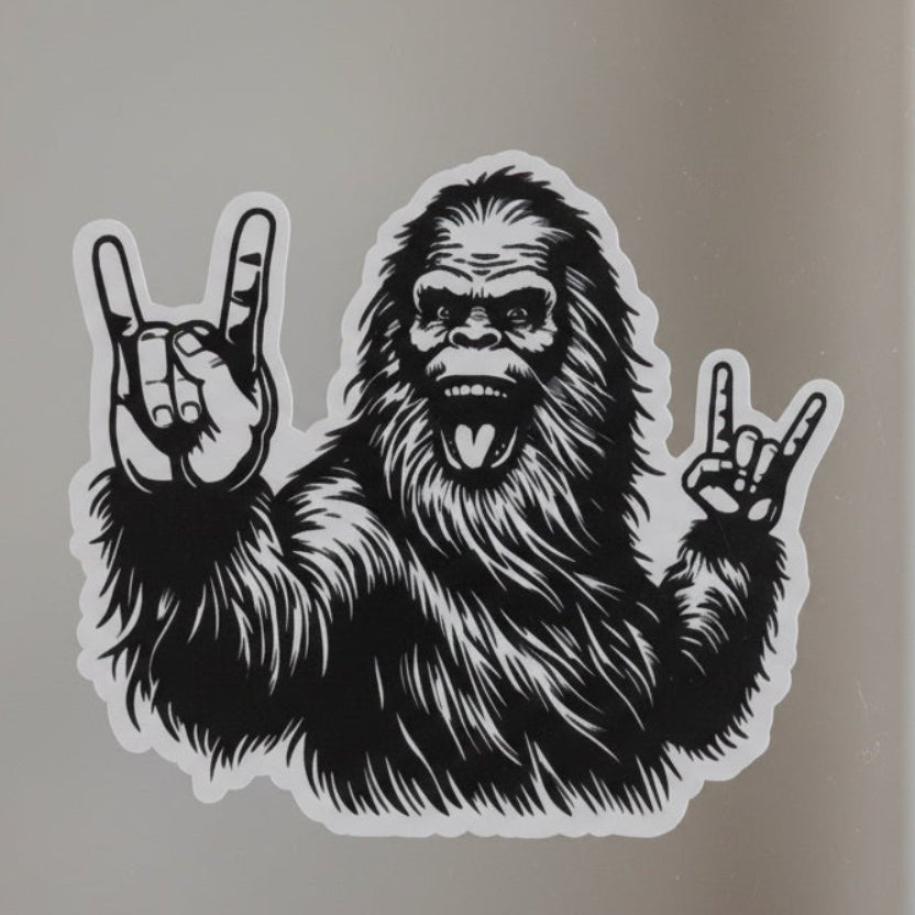 - Rock On Bigfoot Sticker | Cryptids, Metal | Sasquatch Vinyl Decal from Crypto Zoo Tees