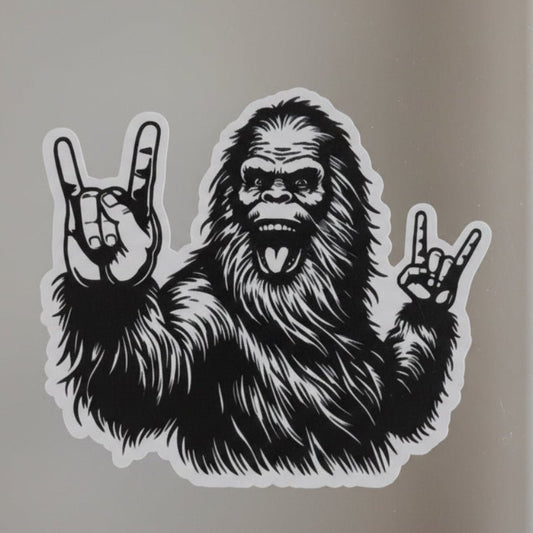  - Rock On Bigfoot Sticker | Cryptids, Metal | Sasquatch Vinyl Decal from Crypto Zoo Tees