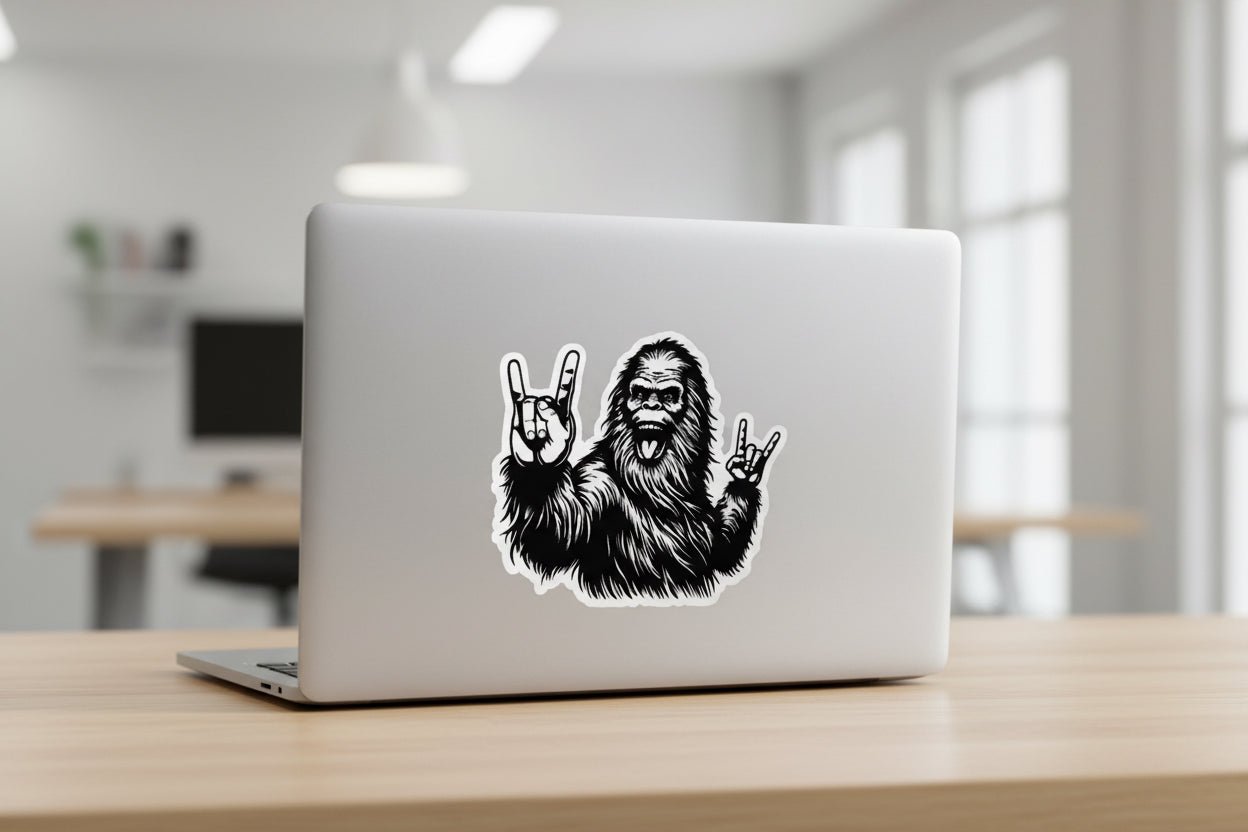  - Rock On Bigfoot Sticker | Cryptids, Metal | Sasquatch Vinyl Decal from Crypto Zoo Tees