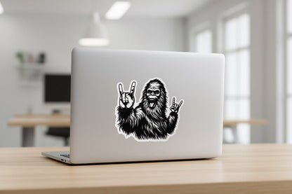  - Rock On Bigfoot Sticker | Cryptids, Metal | Sasquatch Vinyl Decal from Crypto Zoo Tees