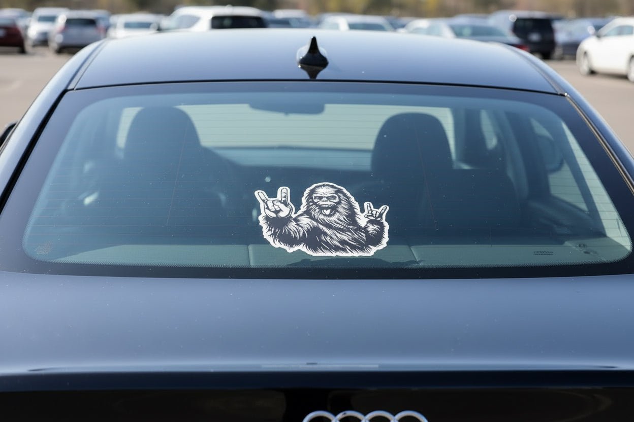  - Rock On Bigfoot Sticker | Cryptids, Metal | Sasquatch Vinyl Decal from Crypto Zoo Tees