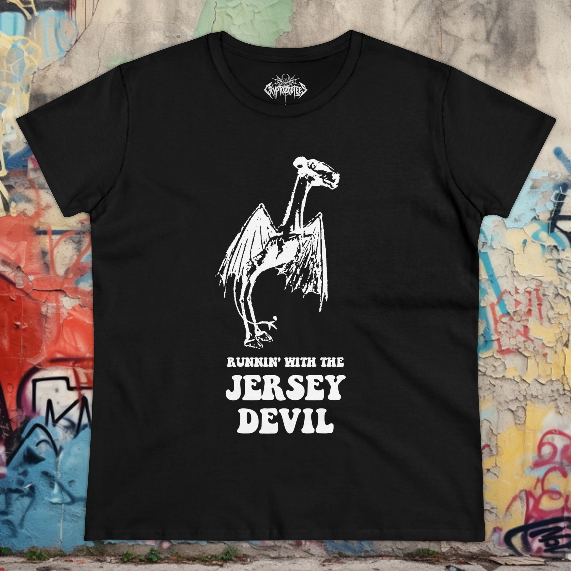 T-Shirt - Runnin' with the Jersey Devil | Ladies Tee | Cryptid, Paranormal, Funny | Gothic, Folklore from Crypto Zoo Tees