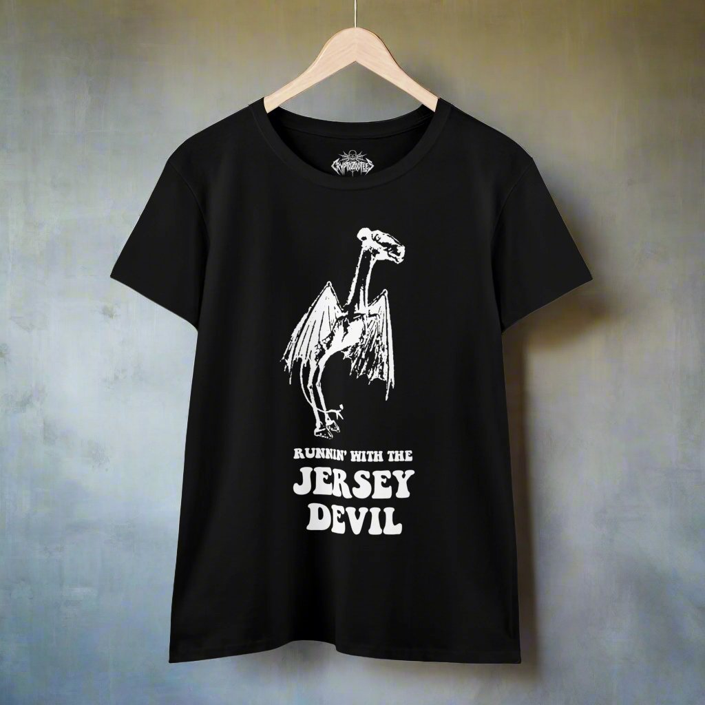 T-Shirt - Runnin' with the Jersey Devil | Ladies Tee | Cryptid, Paranormal, Funny | Gothic, Folklore from Crypto Zoo Tees