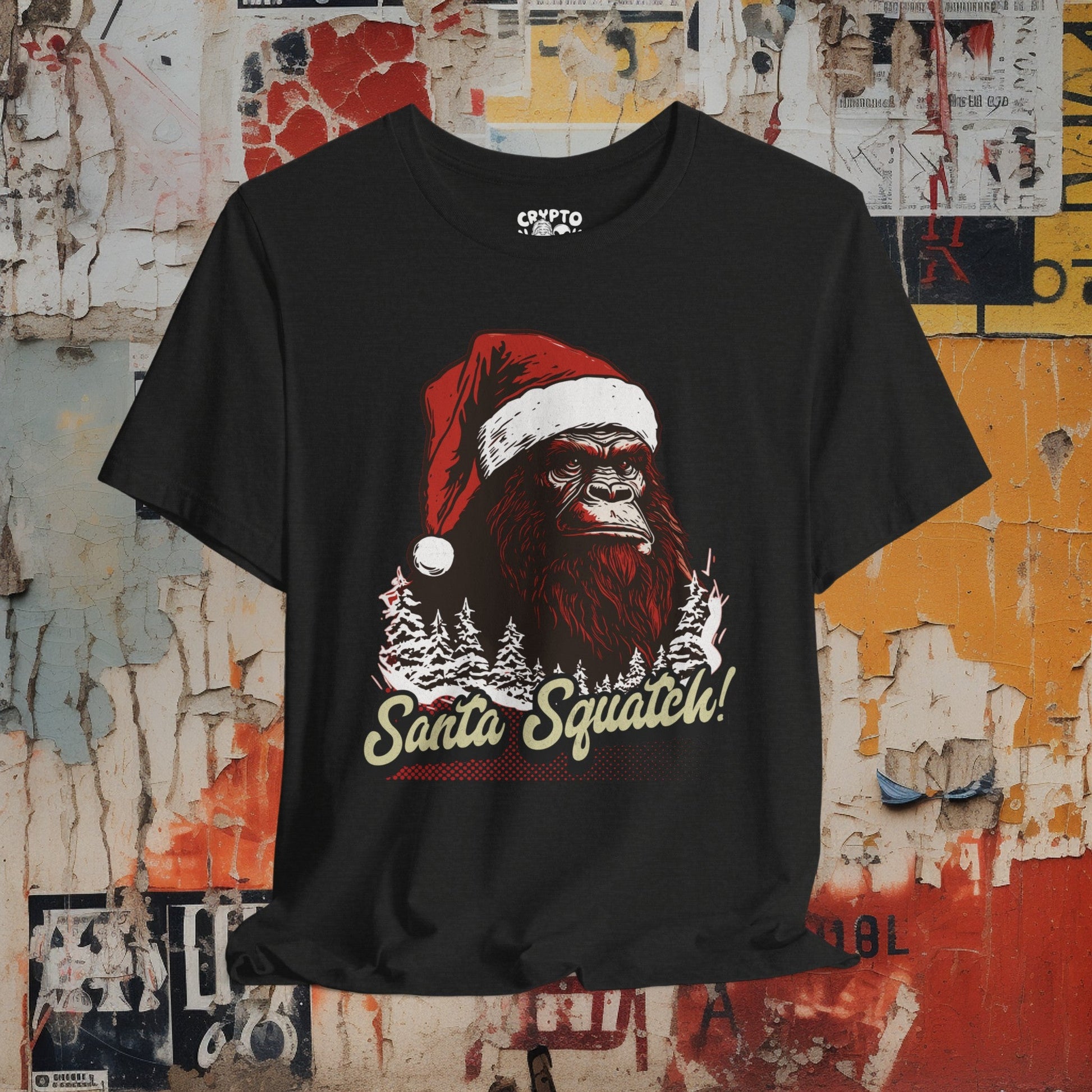 T-Shirt - Santa Squatch | Funny Bigfoot Christmas Tee | Bella + Canvas Unisex T-shirt from Crypto Zoo Tees