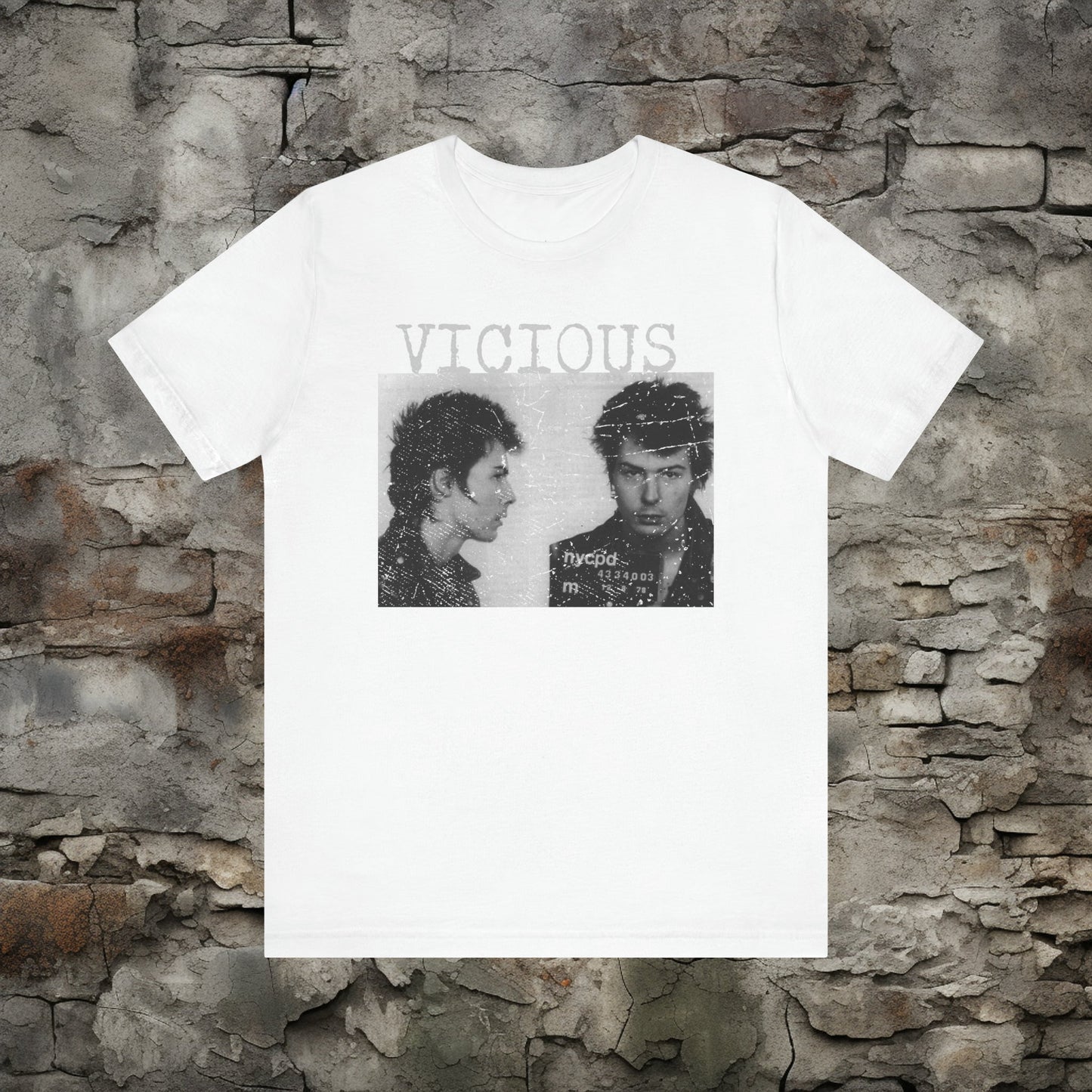 T-Shirt - Sid Vicious Mugshot Soft Cotton T-Shirt - Sex Pistols Punk Tee for Fans from Crypto Zoo Tees