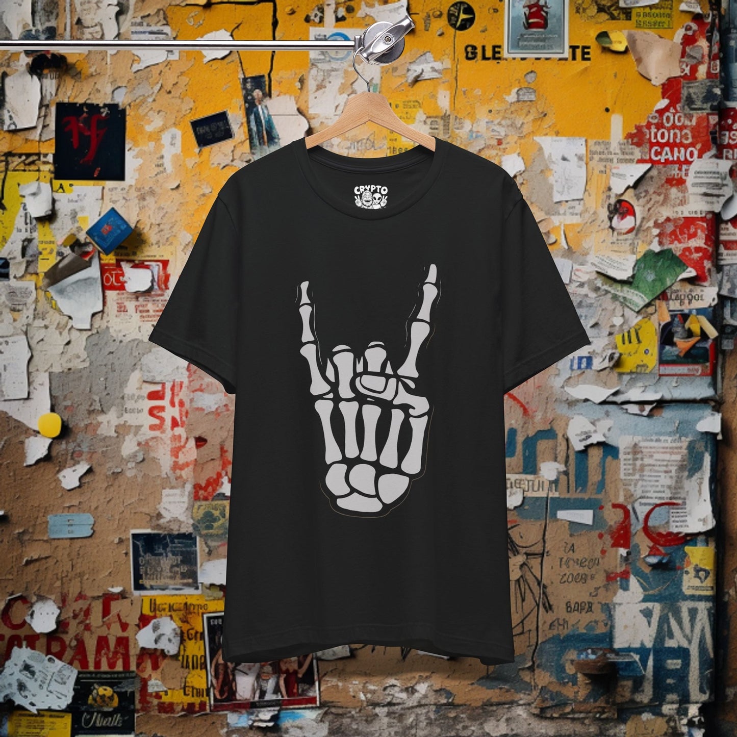 T-Shirt - Skeletal Bone Heavy Metal Rock On Hand | Bella + Canvas Unisex T-shirt from Crypto Zoo Tees