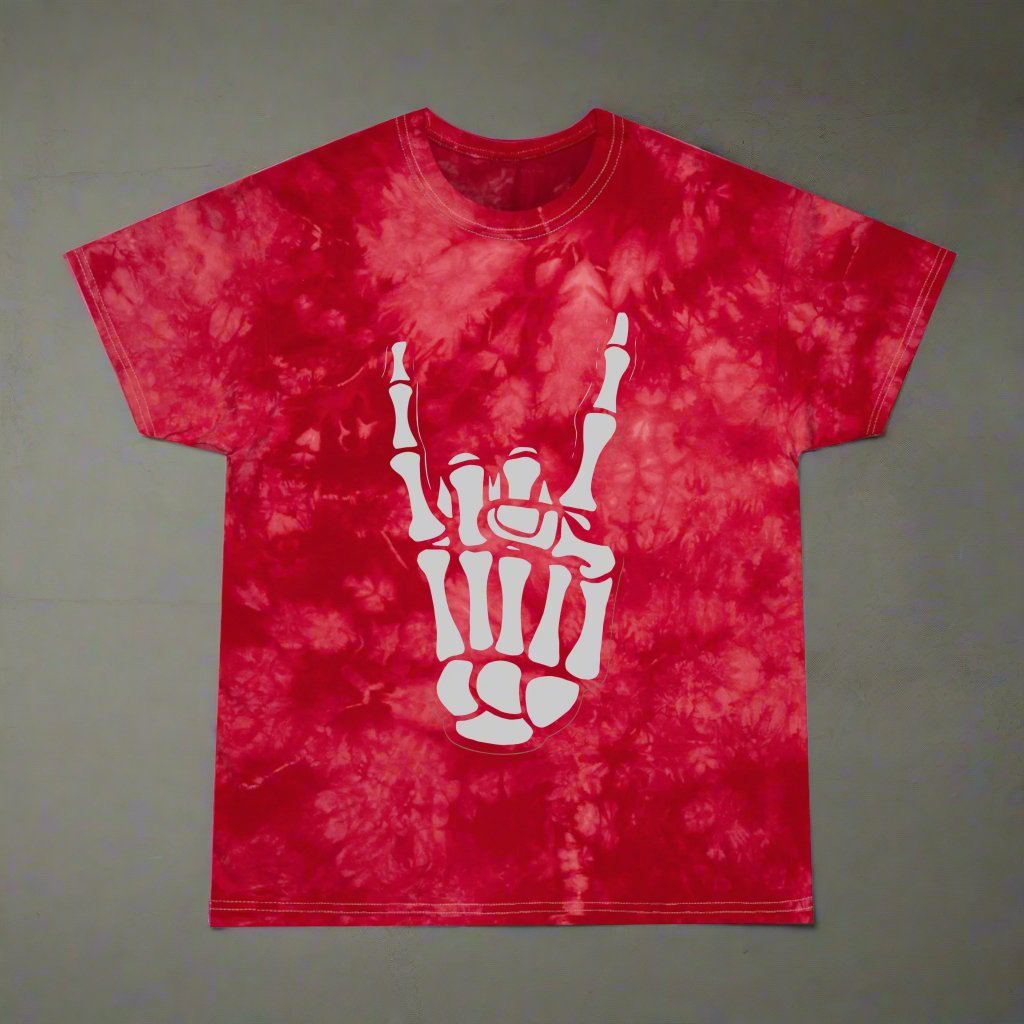 T-Shirt - Skeletal Bone Heavy Metal Rock On Hand | Tie - Dye Gildan 5000 Unisex T-shirt from Crypto Zoo Tees