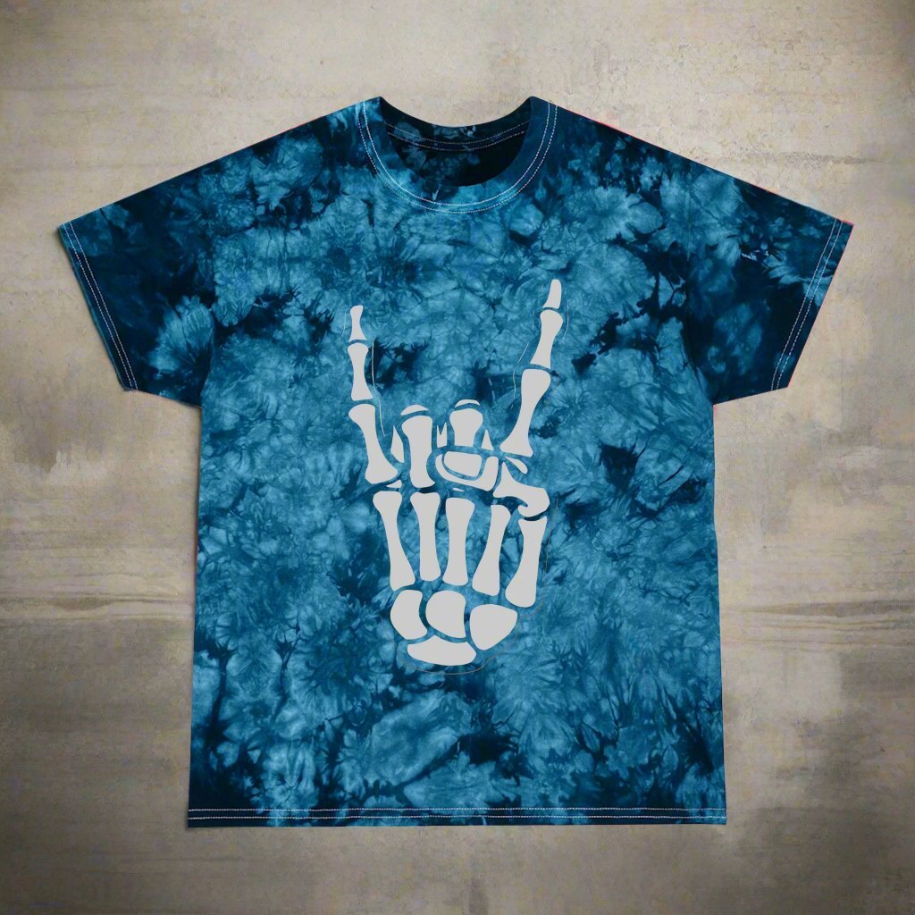 T-Shirt - Skeletal Bone Heavy Metal Rock On Hand | Tie - Dye Gildan 5000 Unisex T-shirt from Crypto Zoo Tees