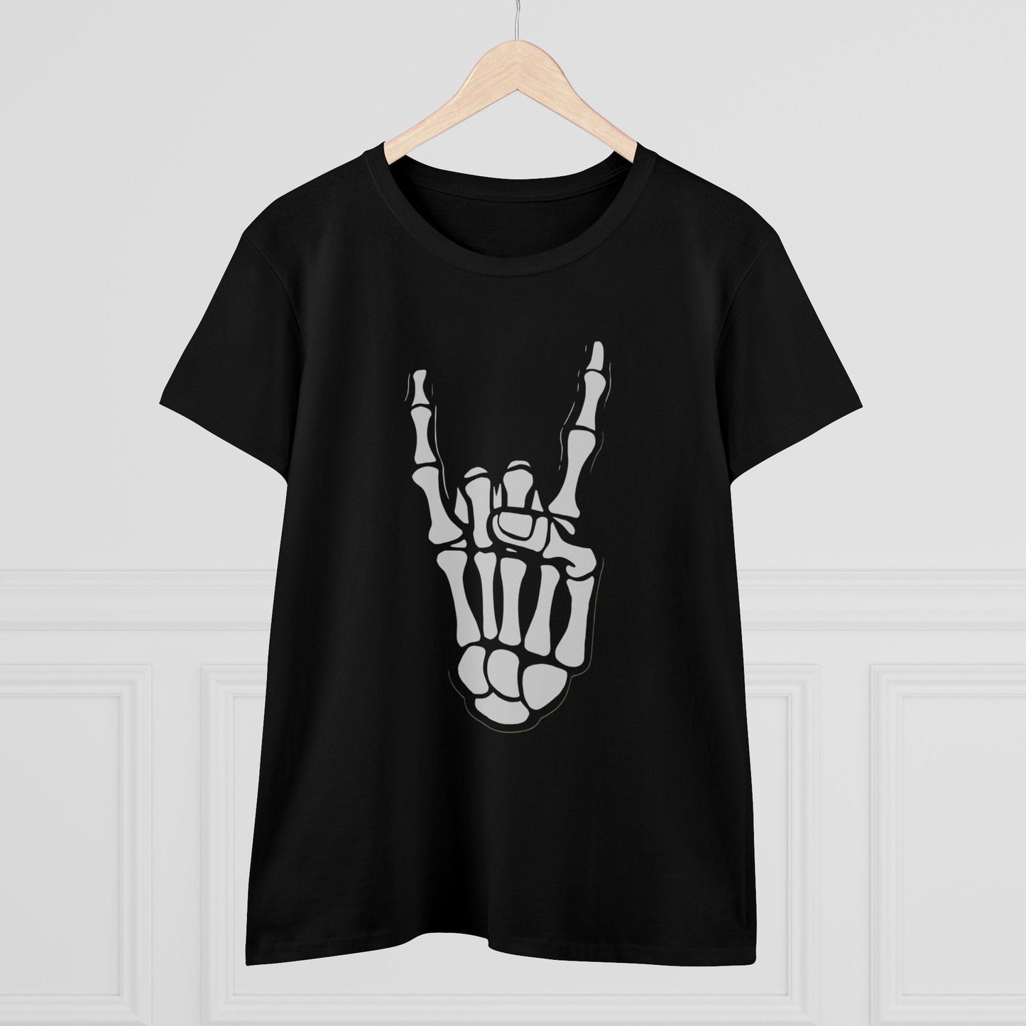 T-Shirt - Skeletal Bone Heavy Metal Rock On Hand | Women's T-Shirt | Cotton Ladies Tee from Crypto Zoo Tees