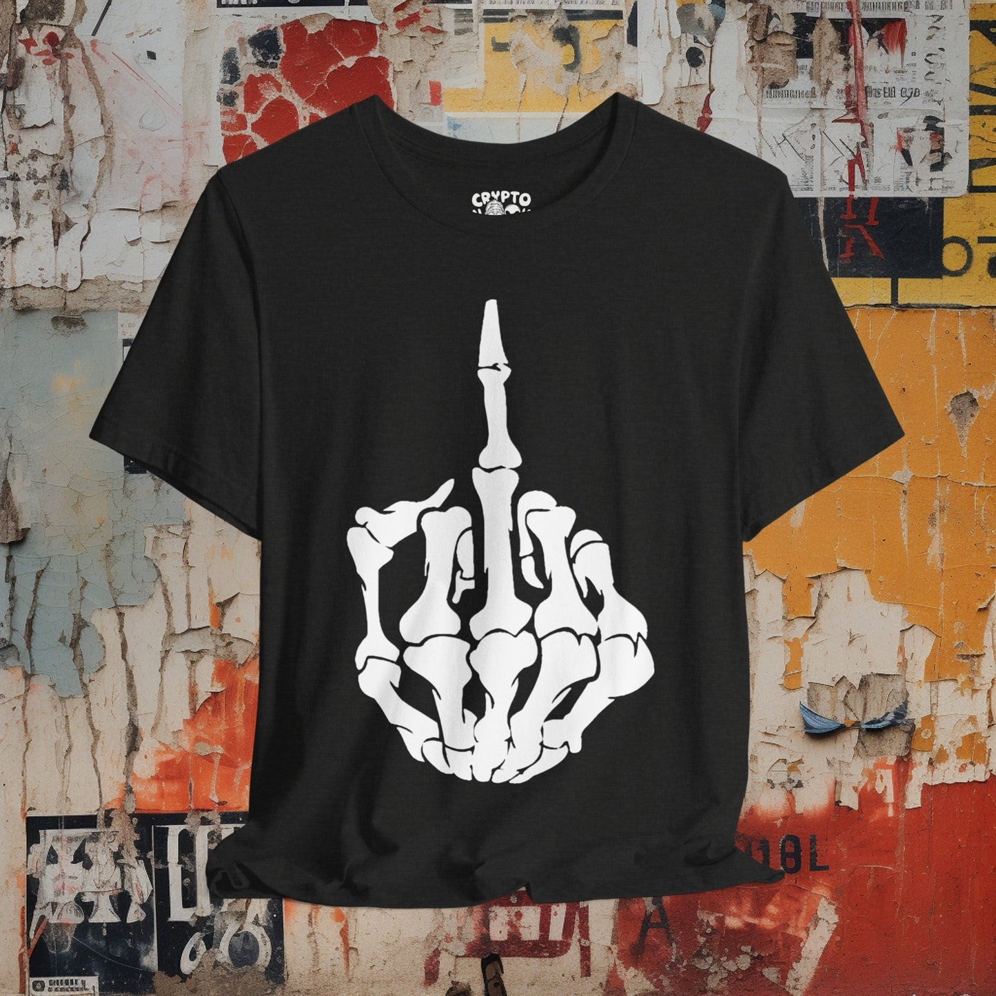 T-Shirt - Skeletal Middle Finger | Bella + Canvas Unisex T-shirt from Crypto Zoo Tees