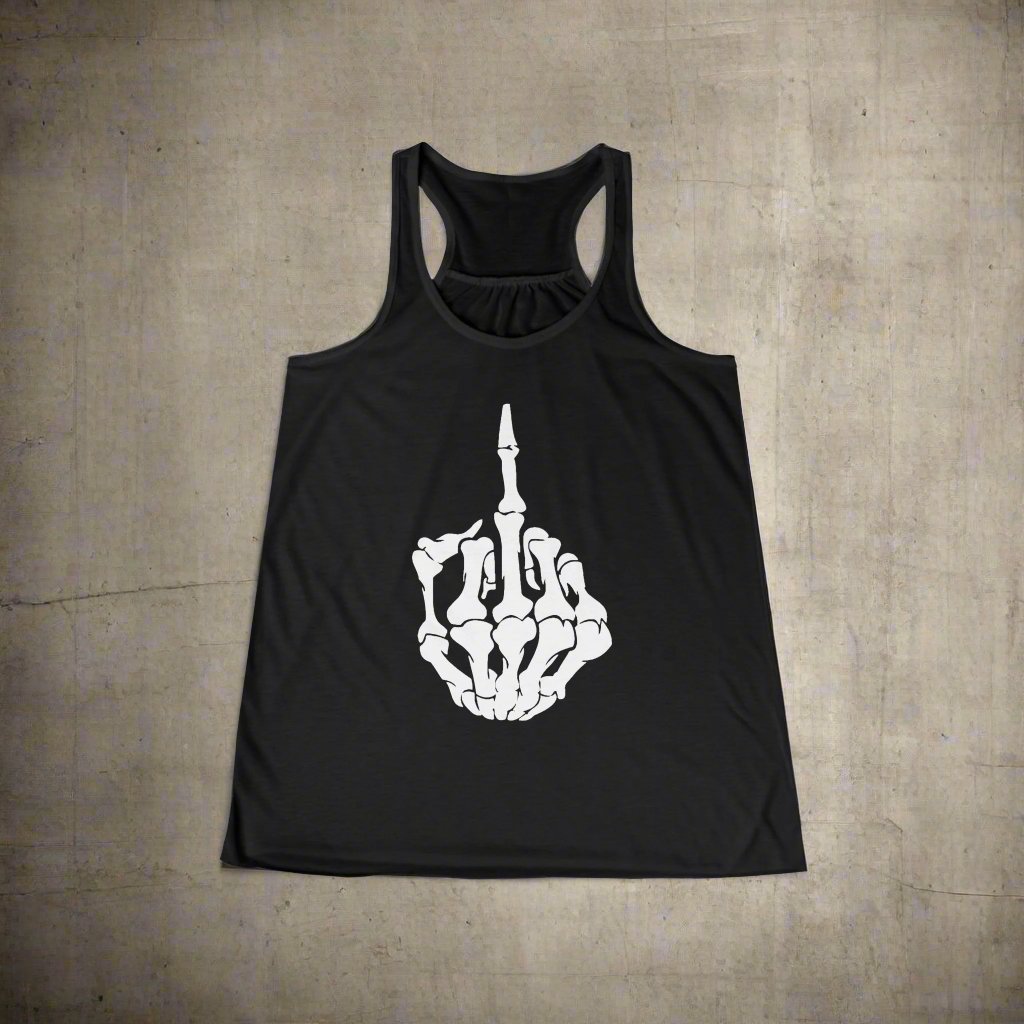 Tank Top - Skeletal Middle Finger | Ladies Racerback Tank Top from Crypto Zoo Tees