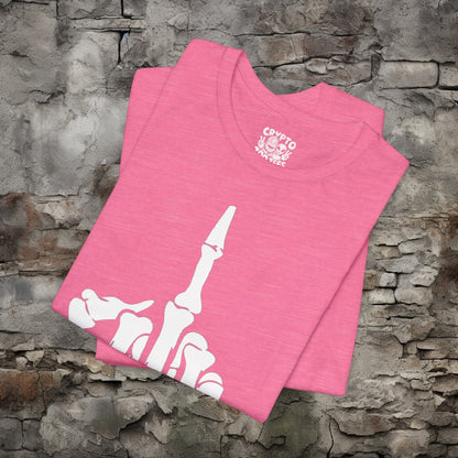 T-Shirt - Skeletal Middle Finger PINK | Bella + Canvas Unisex T-shirt from Crypto Zoo Tees