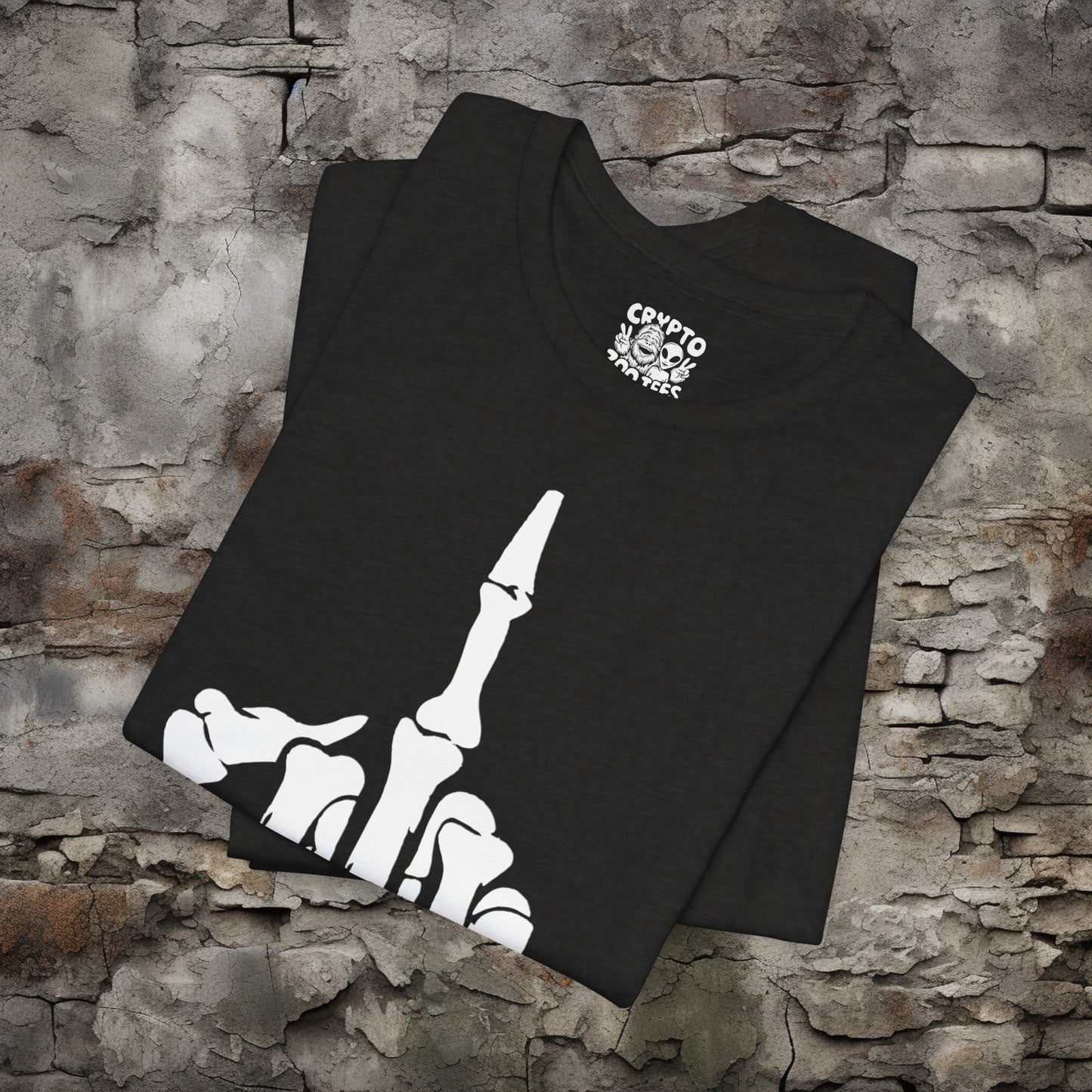 T-Shirt - Skeletal Middle Finger PINK | Bella + Canvas Unisex T-shirt from Crypto Zoo Tees