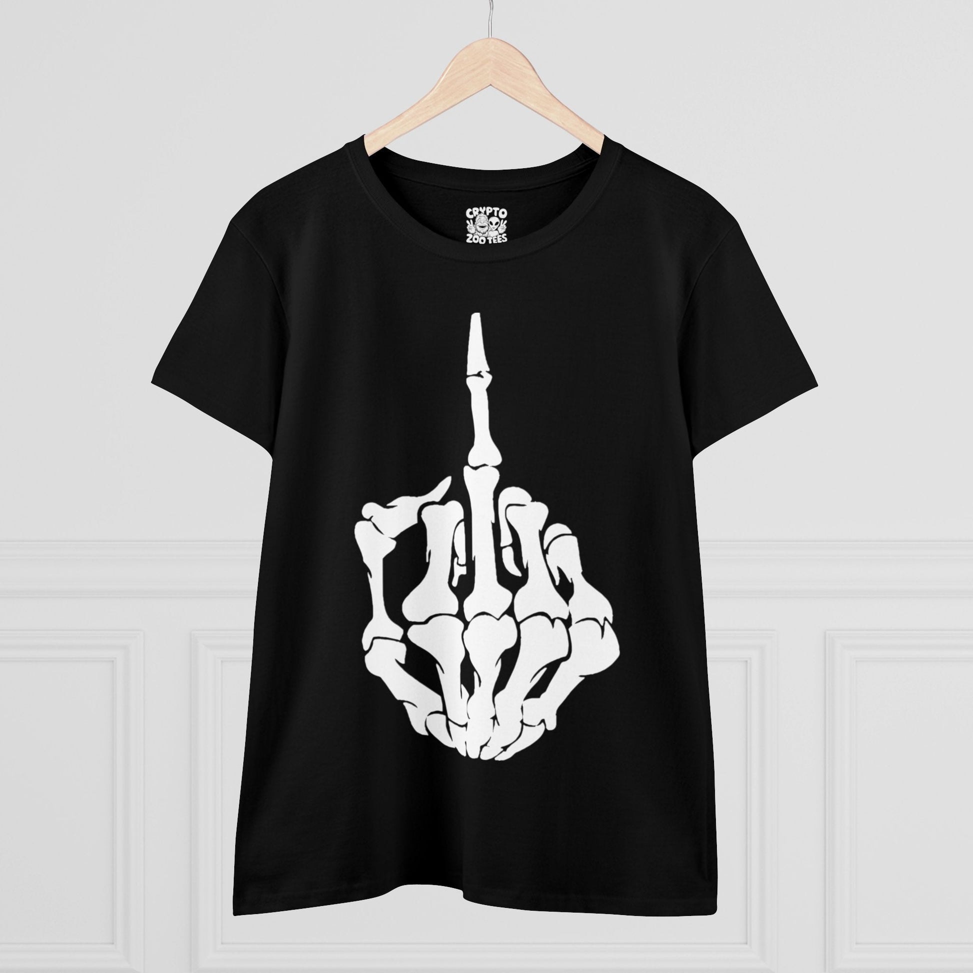 T-Shirt - Skeletal Middle Finger | Women's T-Shirt | Cotton Tee from Crypto Zoo Tees