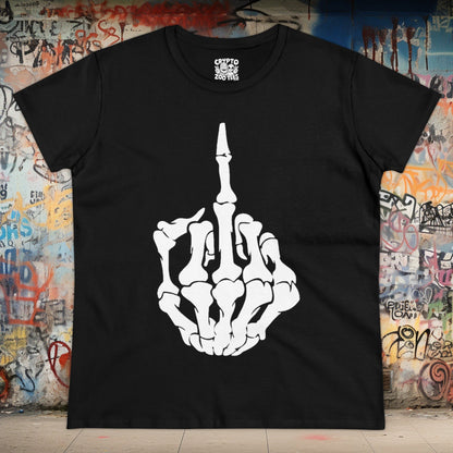 T-Shirt - Skeletal Middle Finger | Women's T-Shirt | Cotton Tee from Crypto Zoo Tees