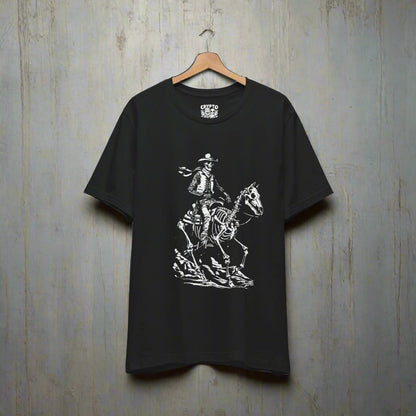 T-Shirt - Skeleton Cowboy on Skeleton Horse | Unisex T-shirt | Skulls & Skeletons, Western | Goth, Retro from Crypto Zoo Tees