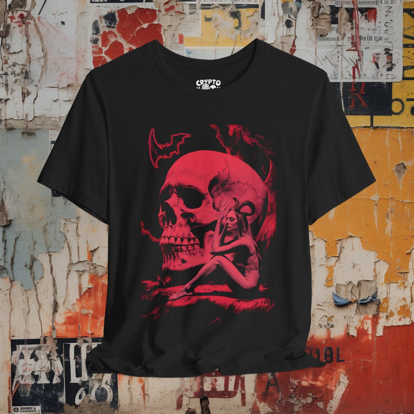 T - Shirt - Skull and Woman with Horns | Skulls and Skeletons | Horror | Bella + Canvas Unisex T - shirt from Crypto Zoo Tees