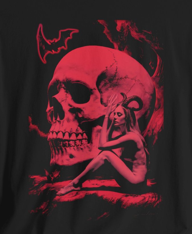 T - Shirt - Skull and Woman with Horns | Skulls and Skeletons | Horror | Bella + Canvas Unisex T - shirt from Crypto Zoo Tees