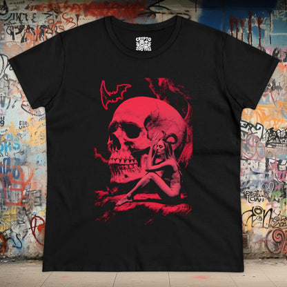 T - Shirt - Skull and Woman with Horns | Skulls and Skeletons | Horror | Women's T - Shirt | Cotton Tee from Crypto Zoo Tees