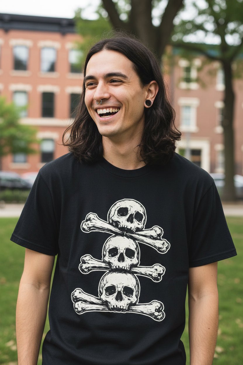 T-Shirt - Skull Crossbones Punk Shirt | Unisex Heavy Cotton - Gildan 5000 | Skulls & Skeletons, Horror | Goth/Gothic, Punk from Crypto Zoo Tees