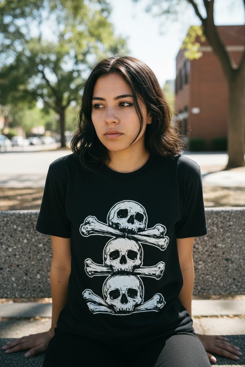 T-Shirt - Skull Crossbones Punk Shirt | Unisex Heavy Cotton - Gildan 5000 | Skulls & Skeletons, Horror | Goth/Gothic, Punk from Crypto Zoo Tees