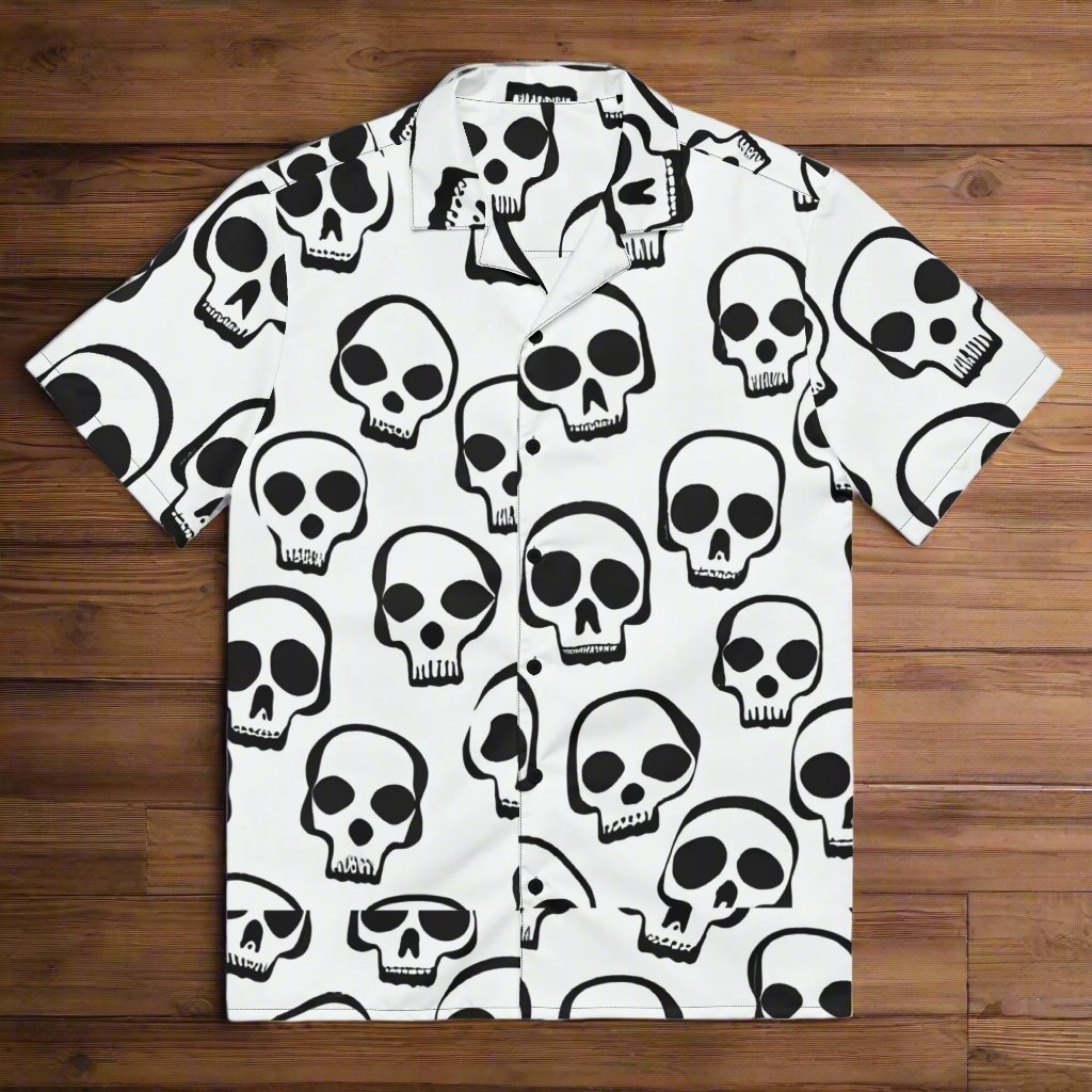  - Skull Print Button - Up Shirt - Lightweight Summer Shirt with Bold Style from Crypto Zoo Tees