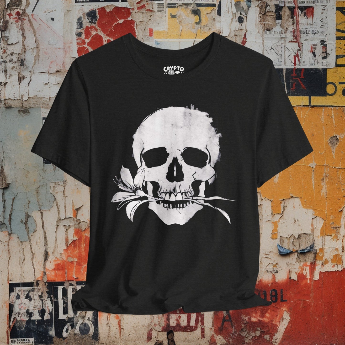 T-Shirt - Skull with Flower in Mouth Goth Tee | Bella + Canvas Unisex T-shirt from Crypto Zoo Tees