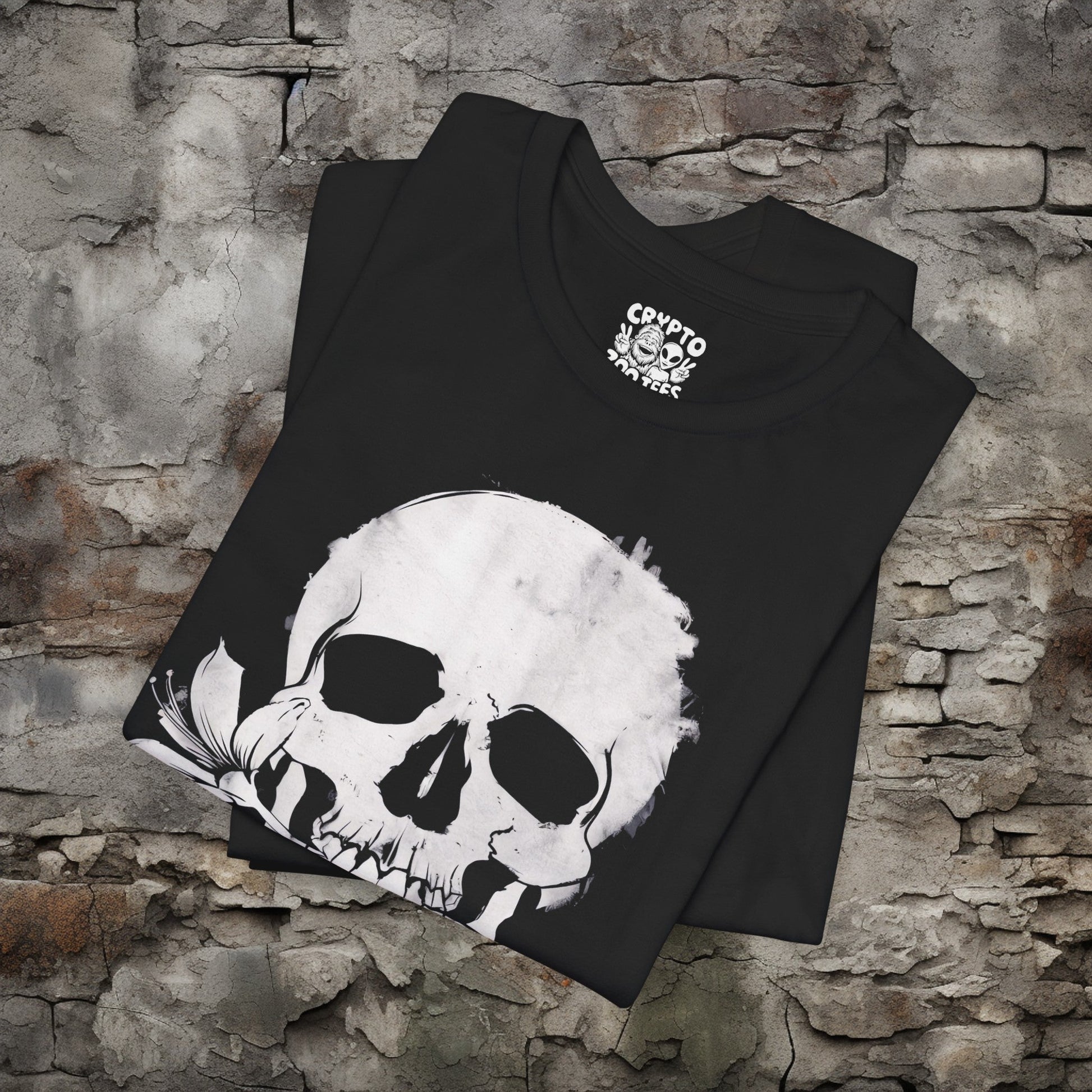 T-Shirt - Skull with Flower in Mouth Goth Tee | Bella + Canvas Unisex T-shirt from Crypto Zoo Tees