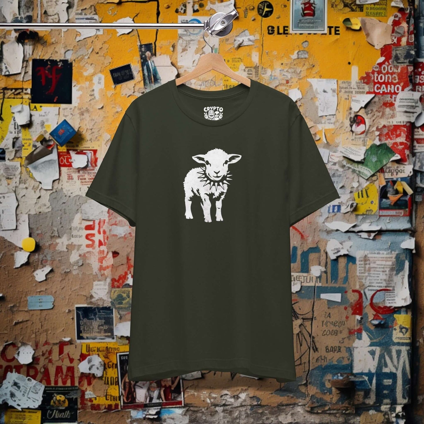 T-Shirt - Small Punk Sheep in Spiked Collar Shirt | Bella + Canvas Unisex T-shirt from Crypto Zoo Tees