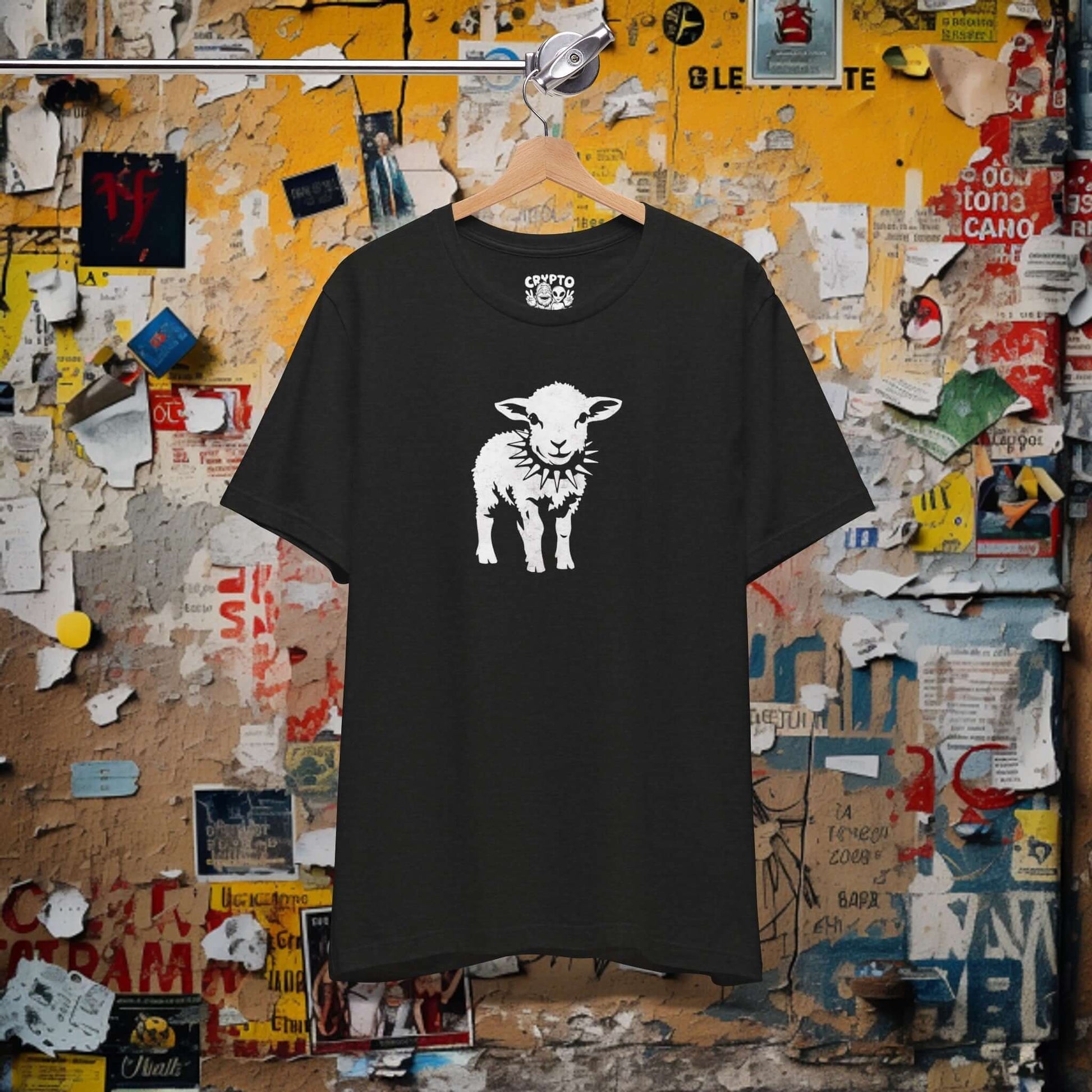 T-Shirt - Small Punk Sheep in Spiked Collar Shirt | Bella + Canvas Unisex T-shirt from Crypto Zoo Tees