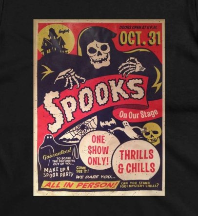 T-Shirt - Spooks Halloween Spookshow Flyer Ladies Cut T-shirt | Gildan 5000L from Crypto Zoo Tees