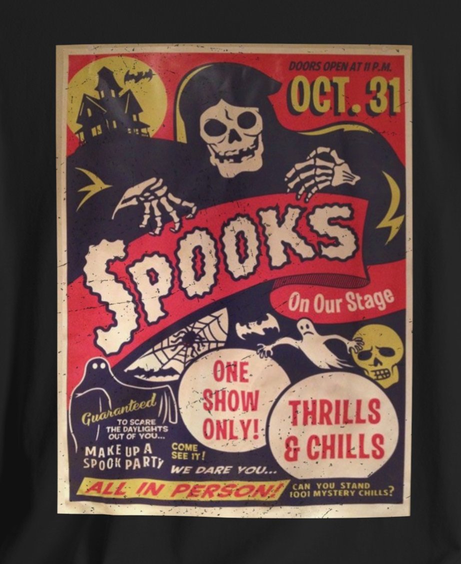 T-Shirt - Spooks On Stage | Classic Halloween Spookshow | Bella + Canvas Unisex T-shirt from Crypto Zoo Tees