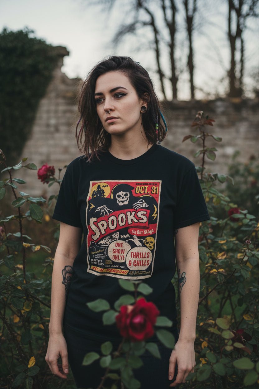 T-Shirt - Spooks On Stage | Unisex Heavy Cotton - Gildan 5000 | Halloween, Retro & Vintage | Rockabilly from Crypto Zoo Tees