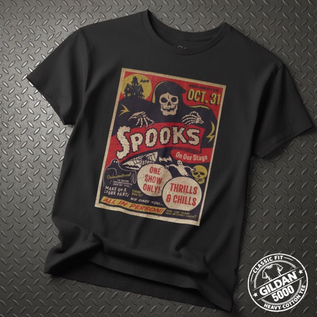 T-Shirt - Spooks On Stage | Unisex Heavy Cotton - Gildan 5000 | Halloween, Retro & Vintage | Rockabilly from Crypto Zoo Tees