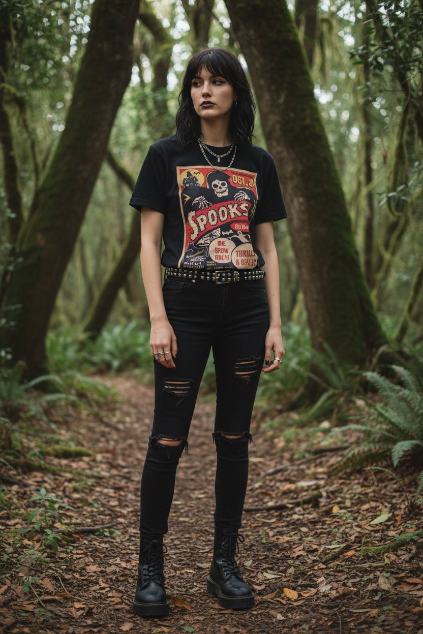 T-Shirt - Spooks On Stage | Unisex Heavy Cotton - Gildan 5000 | Halloween, Retro & Vintage | Rockabilly from Crypto Zoo Tees