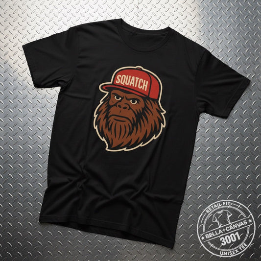 T-Shirt - Squatch Ballcap Shirt | Bella+Canvas 3001 | Bigfoot Retro from Crypto Zoo Tees