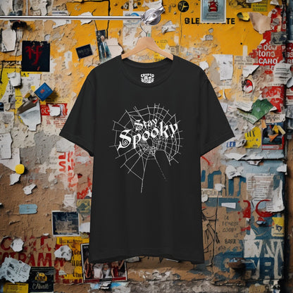 T-Shirt - Stay Spooky Spider Web Tee - Gothic Graphic T-Shirt, Halloween Shirt, Unisex Spooky Style Tee, Unique Gift for Goth and Halloween Lovers from Crypto Zoo Tees