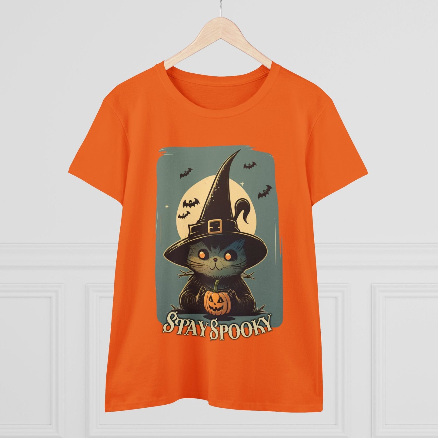 T-Shirt - Stay Spooky Witch Cat | Women's T-Shirt | Cotton Ladies Tee from Crypto Zoo Tees