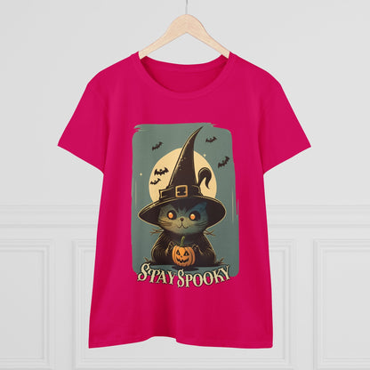 T-Shirt - Stay Spooky Witch Cat | Women's T-Shirt | Cotton Ladies Tee from Crypto Zoo Tees