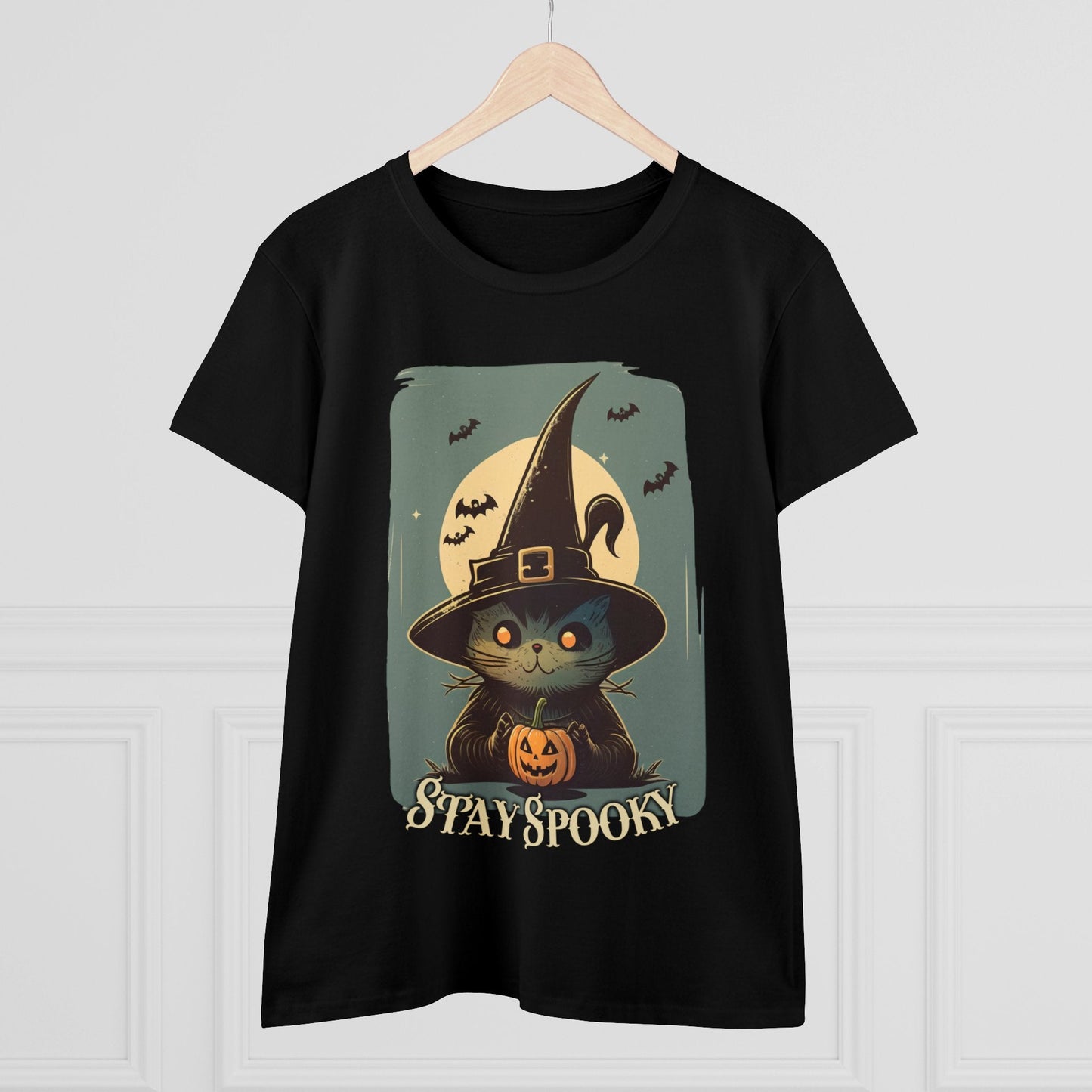 T-Shirt - Stay Spooky Witch Cat | Women's T-Shirt | Cotton Ladies Tee from Crypto Zoo Tees