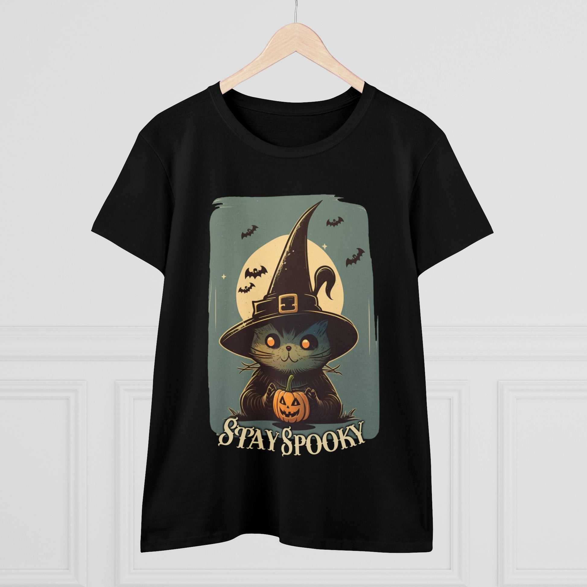 T-Shirt - Stay Spooky Witch Cat | Women's T-Shirt | Cotton Ladies Tee from Crypto Zoo Tees