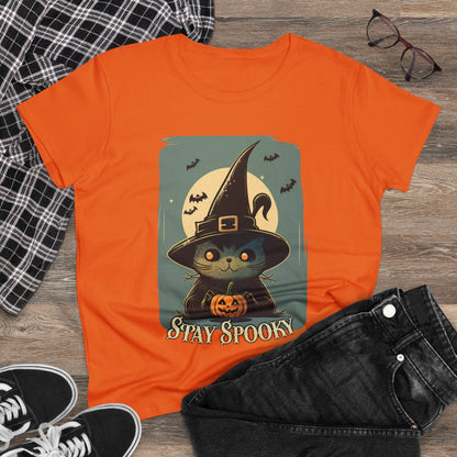 T-Shirt - Stay Spooky Witch Cat | Women's T-Shirt | Cotton Ladies Tee from Crypto Zoo Tees