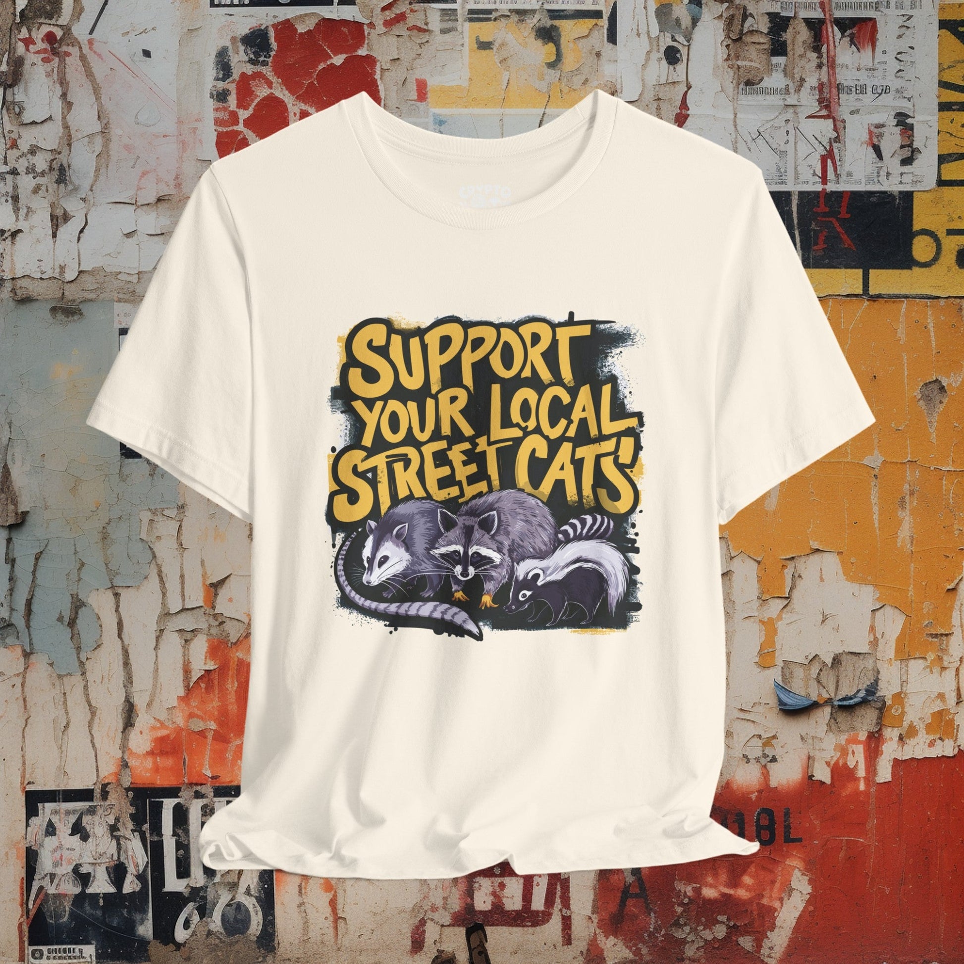 T-Shirt - Support Your Local Street Cats - Opossum, Raccoon, Skunk T-shirt | Bella + Canvas Shirt | Funny Animal Tee from Crypto Zoo Tees