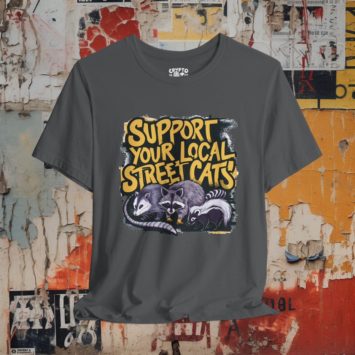 T-Shirt - Support Your Local Street Cats - Opossum, Raccoon, Skunk T-shirt | Bella + Canvas Shirt | Funny Animal Tee from Crypto Zoo Tees