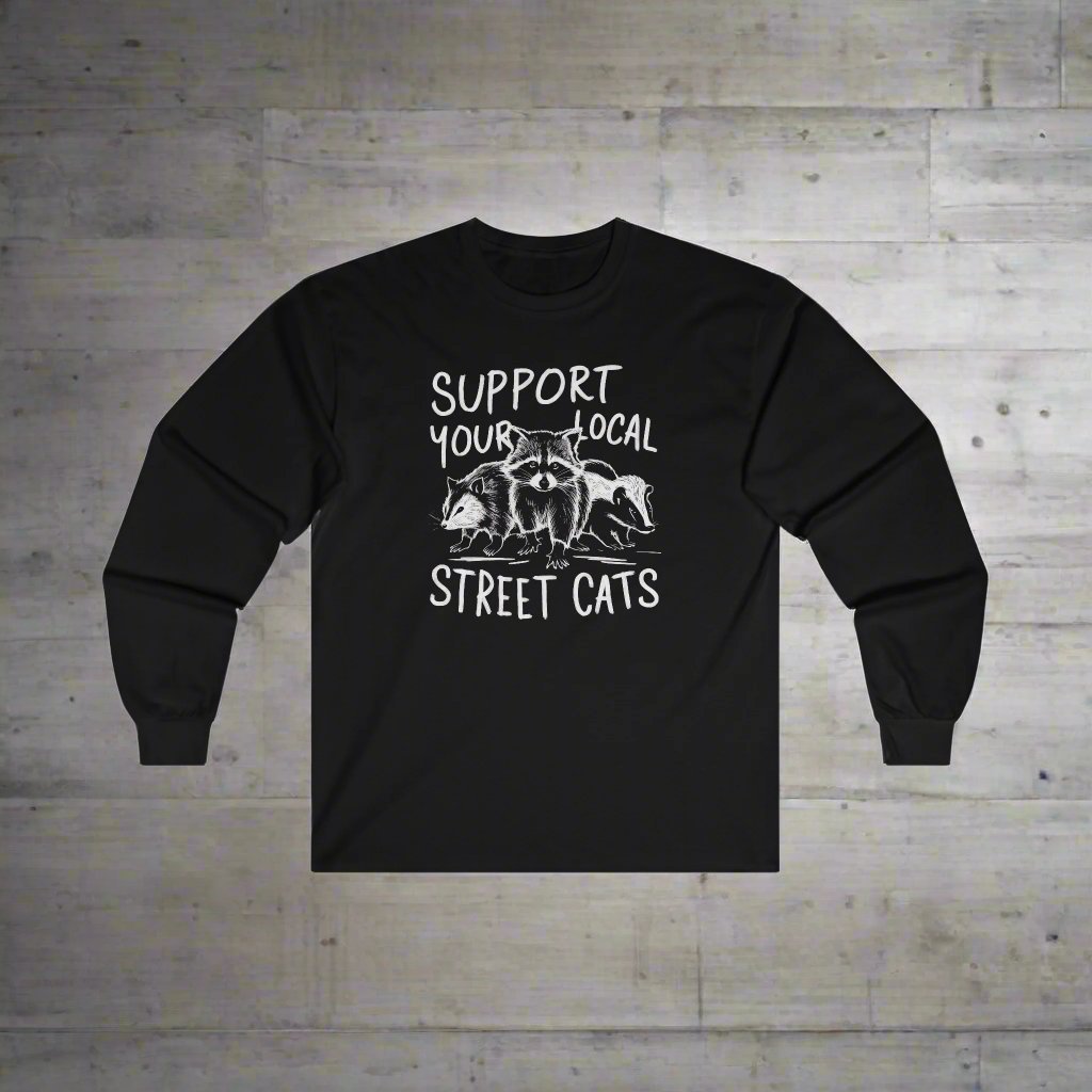 Long - sleeve - Support Your Local Street Cats | Raccoon Skunk Opossum | Long Sleeve T-shirt from Crypto Zoo Tees