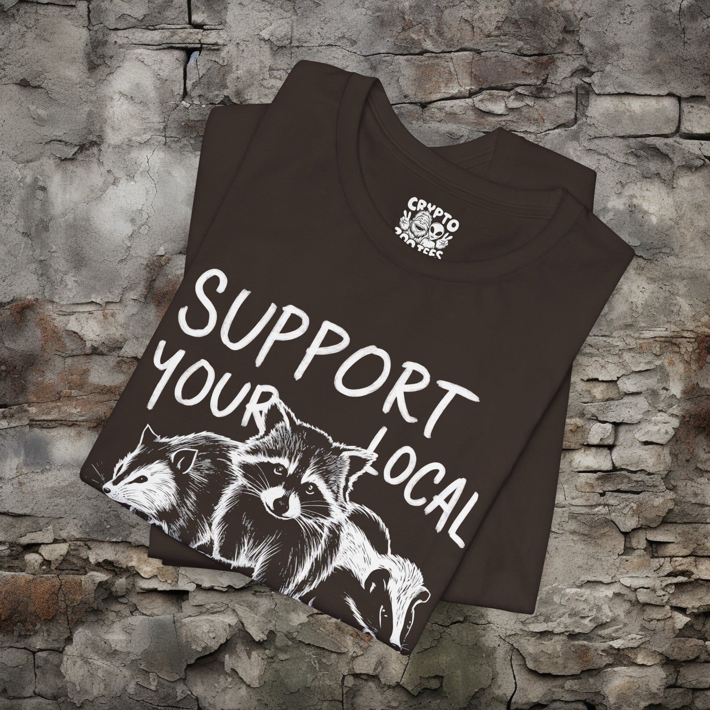 T-Shirt - Support your Local Street Cats Shirt Opossum Raccoon Skunk Tee | Bella + Canvas Unisex T-shirt from Crypto Zoo Tees