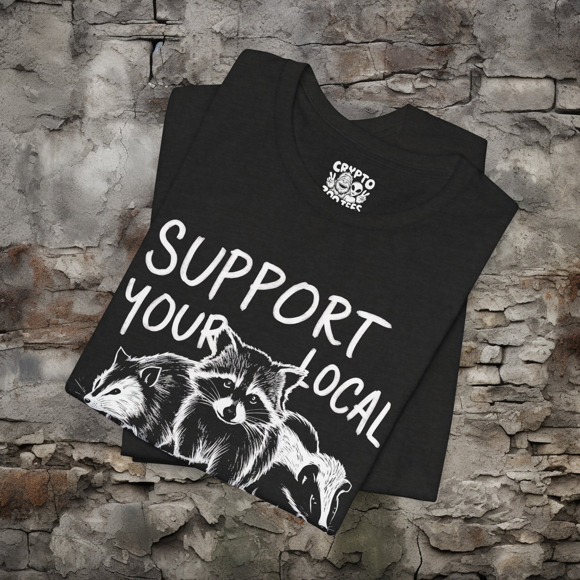 T-Shirt - Support your Local Street Cats Shirt Opossum Raccoon Skunk Tee | Bella + Canvas Unisex T-shirt from Crypto Zoo Tees